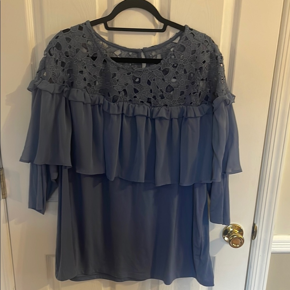 Lane Bryant Blue Embellished 3/4 Sleeve Tunic